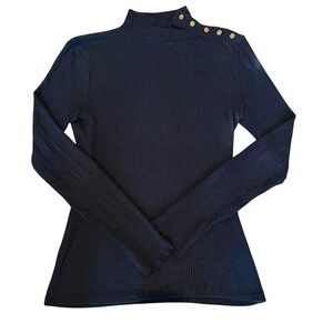 J.Crew‎ Ribbed Navy Stretch L/S Mock Neck Sailor Inspired Sweater Size Small